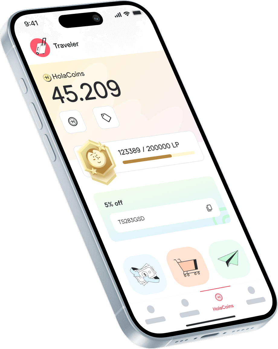 HolaCoins section in the Holafly app