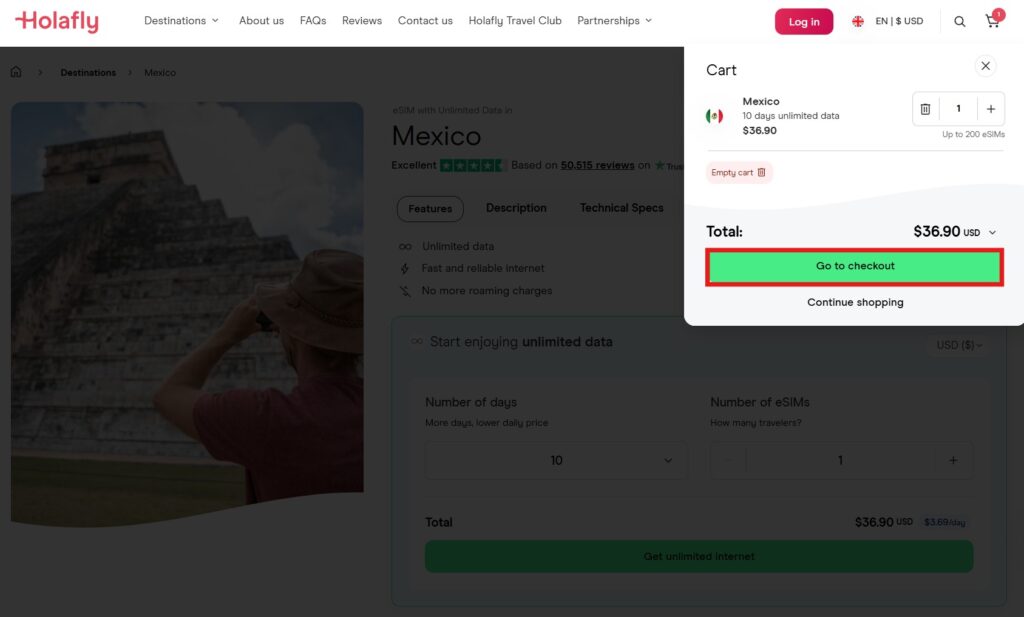 esim for mexico checkout