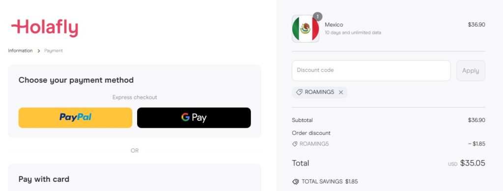 esim for mexico payment methods