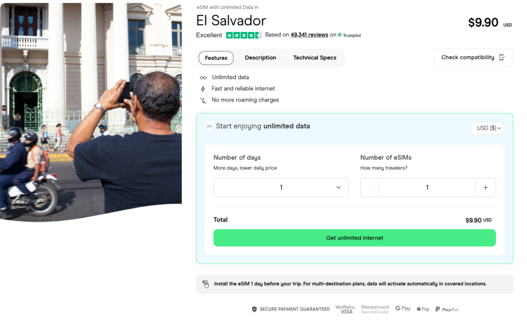 esim with unlimited data for san salvador