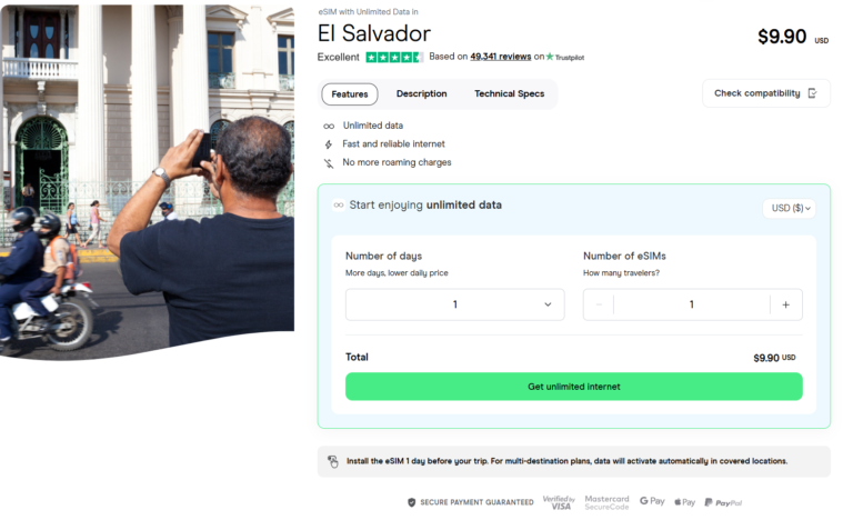 esim with unlimited data for el salvador