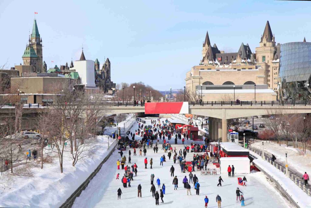 Rideau Canal frozen over in the winter