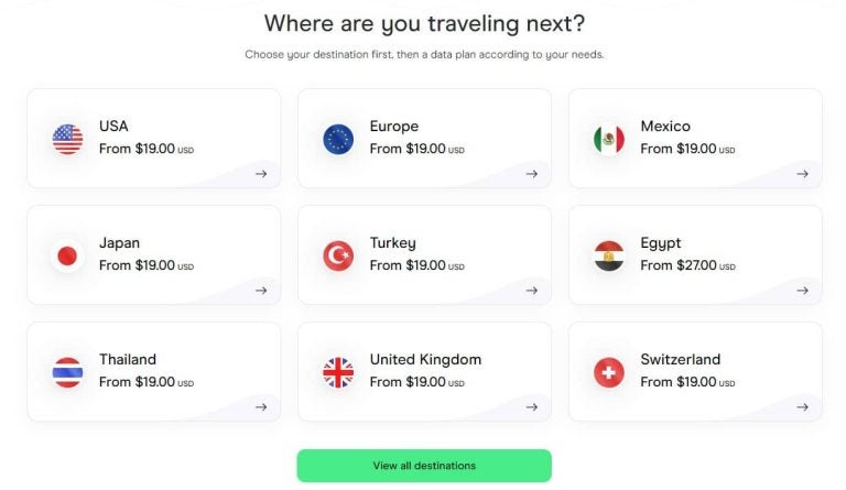 holafly esim destinations