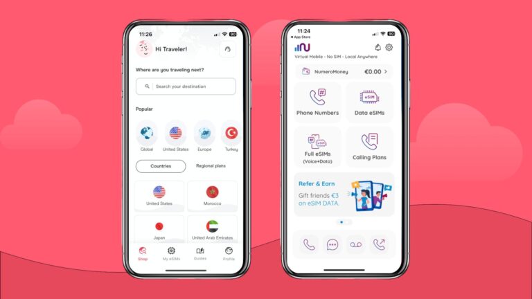 Holafly and Numero eSIM app home screens