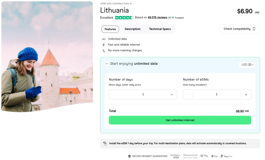 esim for lithuania with unlimited data