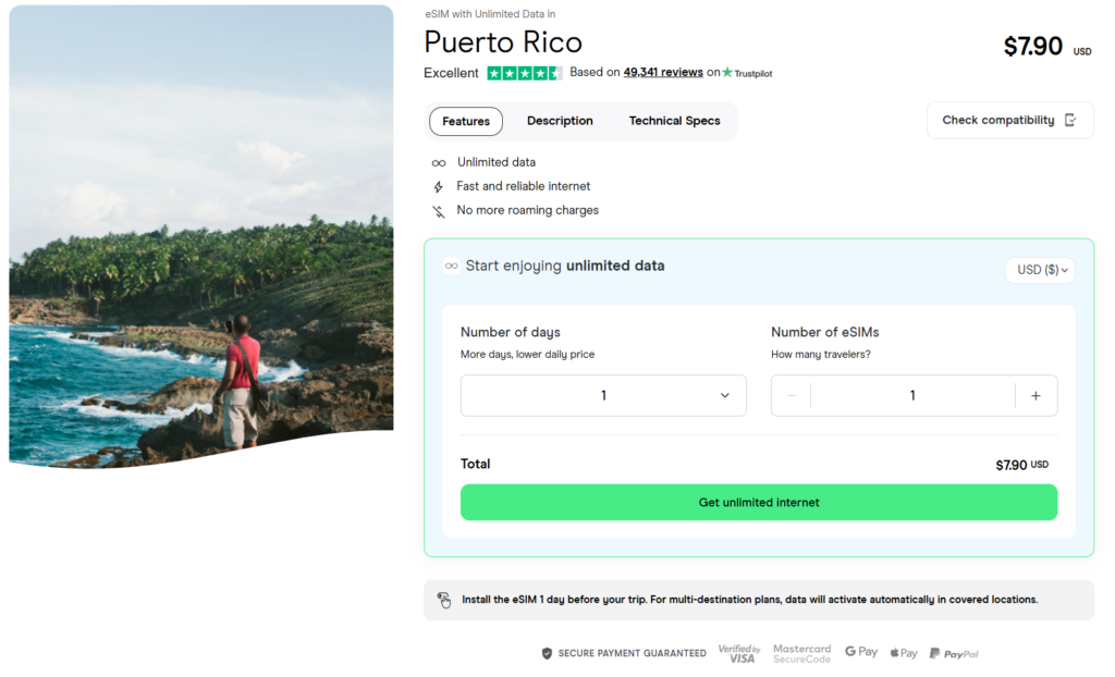 eSIM for Puerto Rico with unlimited data