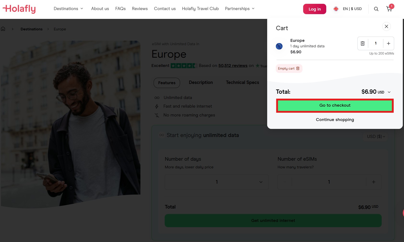 holafly europe checkout button