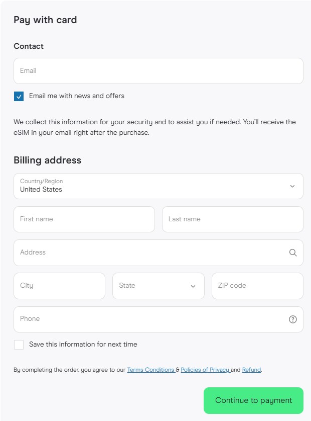 holafly europe esim credit card method