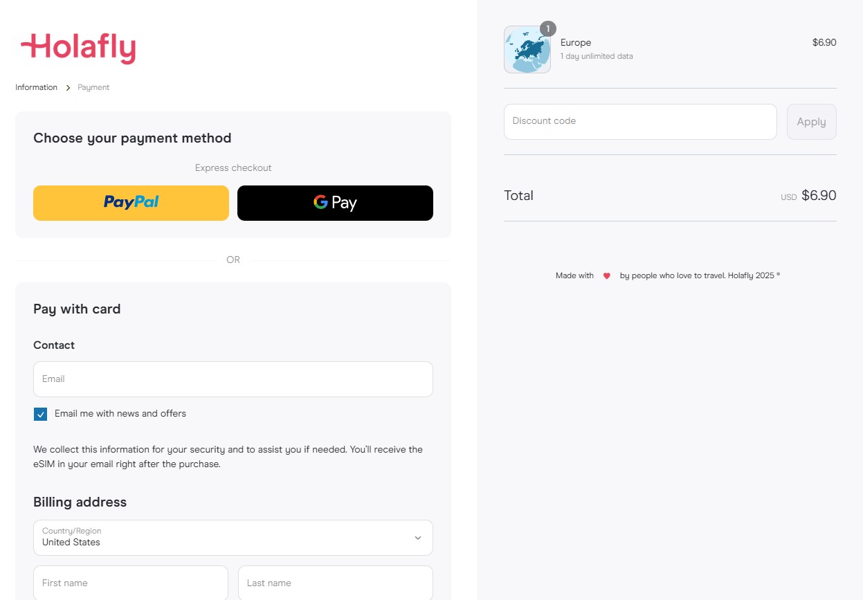 holafly europe purchase method