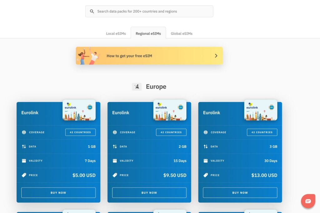 Airalo eSIM plans for Europe