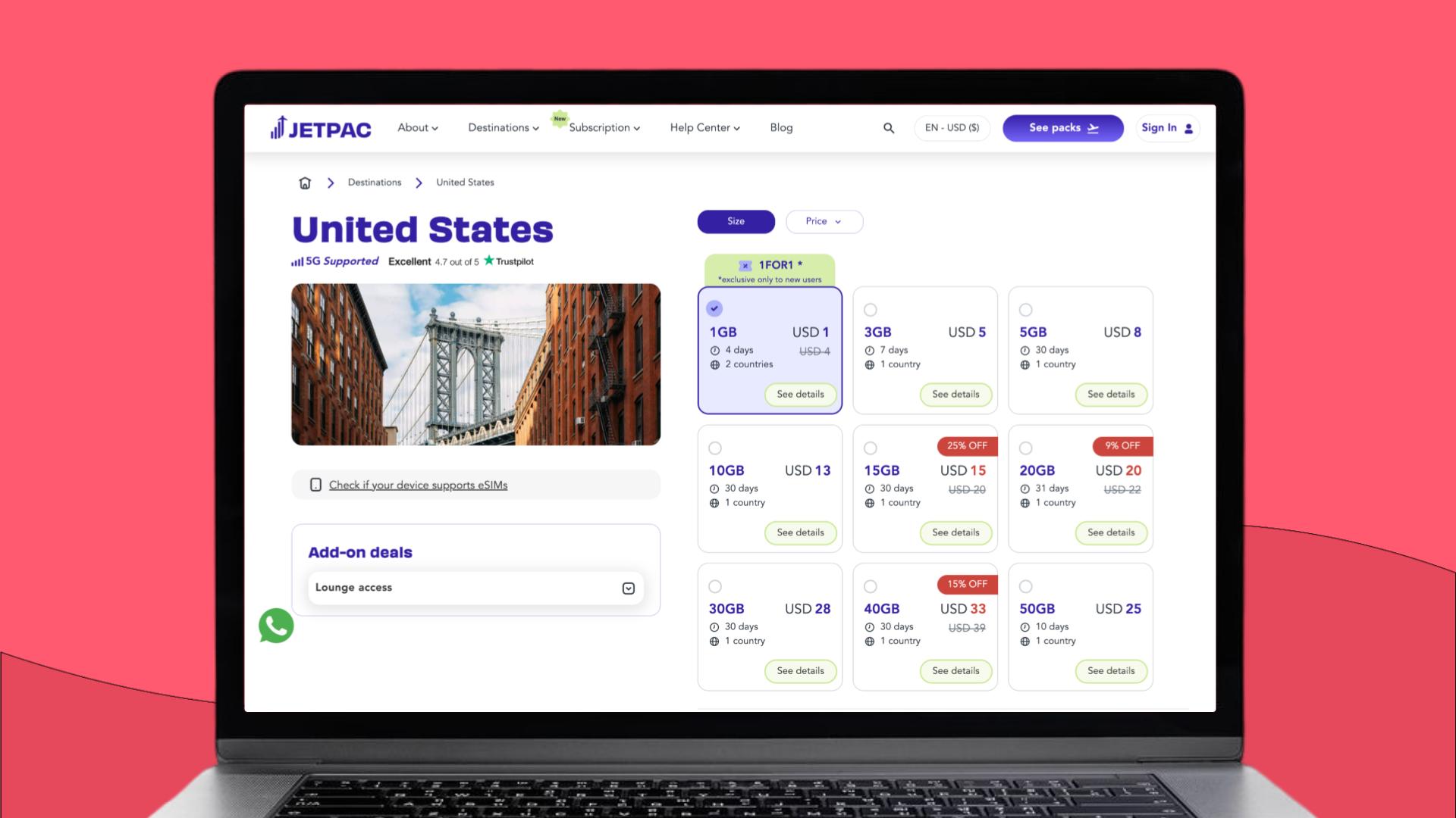 Jetpac eSIM for the USA