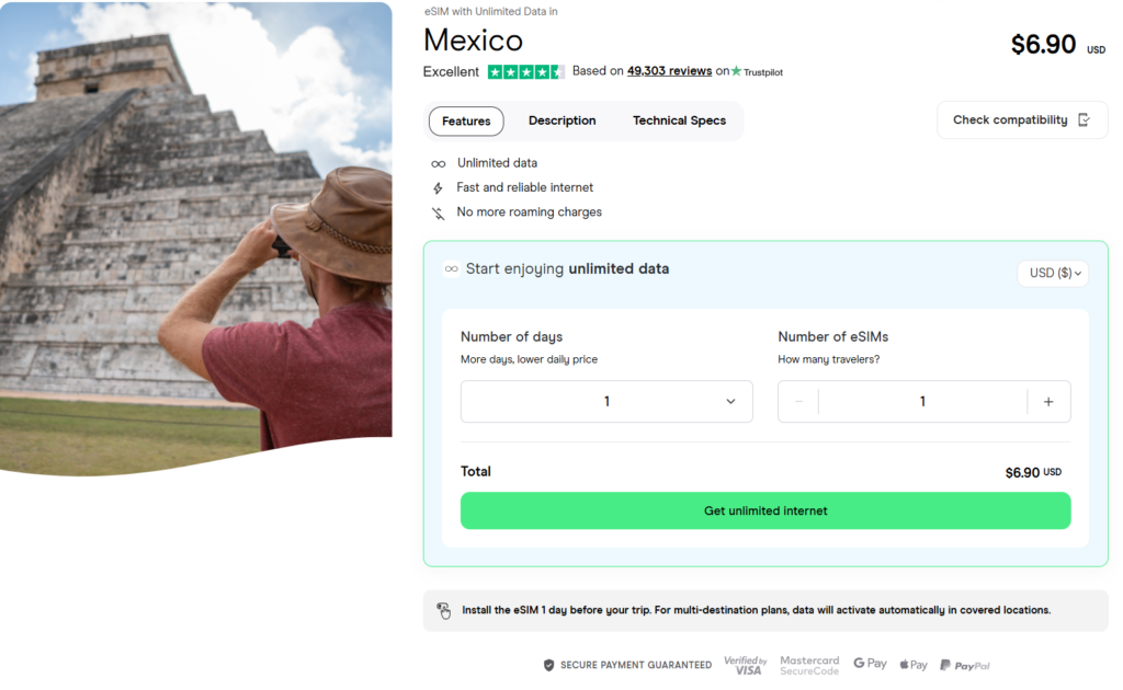 eSIM for Mexico with unlimited data