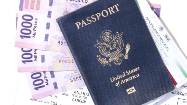 Passport and travel documents for a trip to Mexico