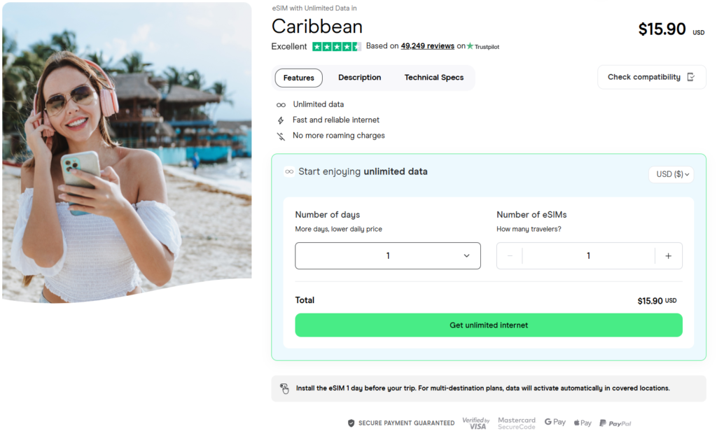 eSIM with Unlimited Data for the Caribbean