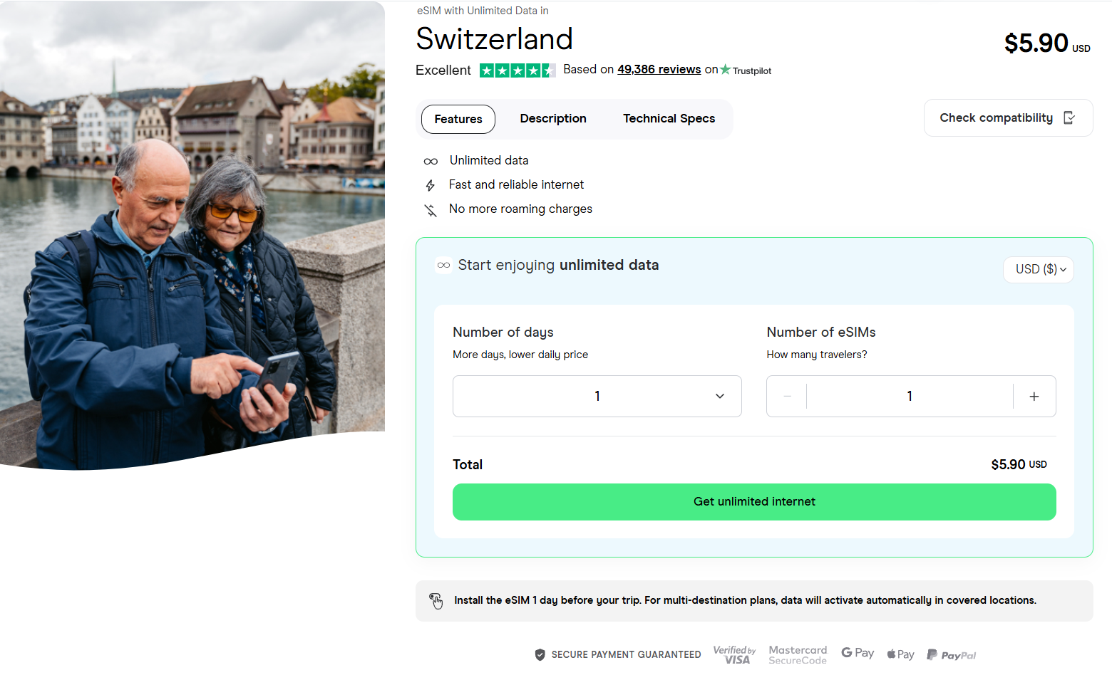 esim for switzerland with unlimited data