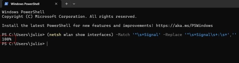 powershell command to check signal strength
