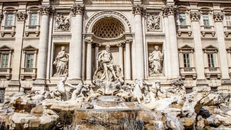 Wide view of the Trevi Fountain in Rome