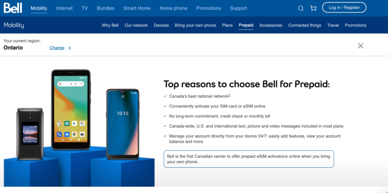 Bell Mobility homepage