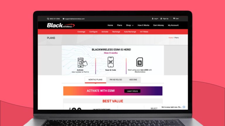 Black Wireless prepaid SIM card page