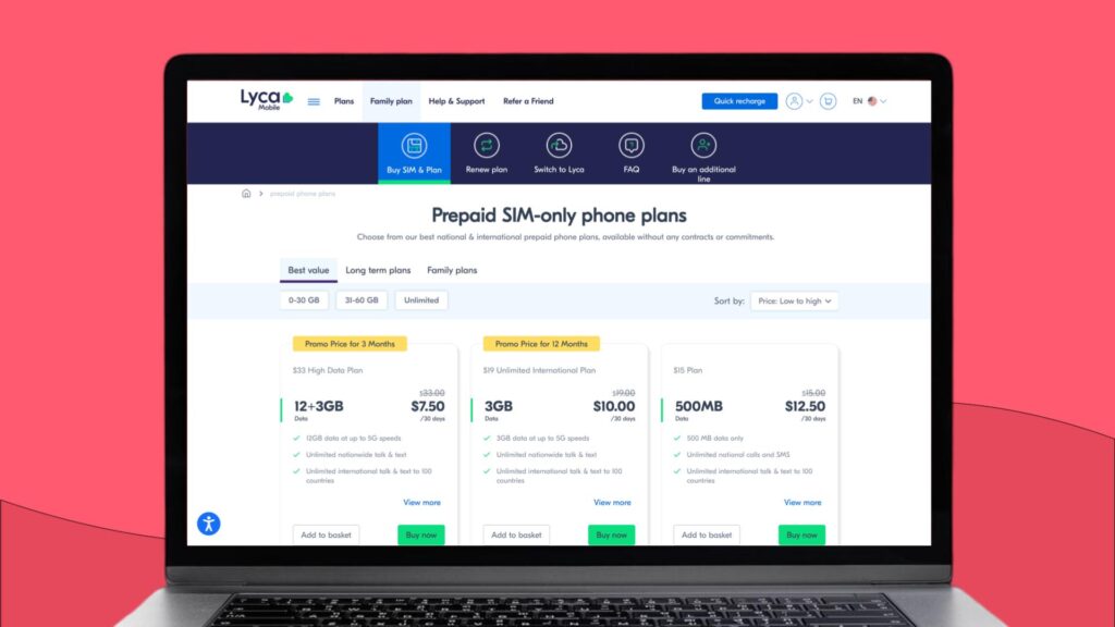 Lycamobile prepaid SIM card page
