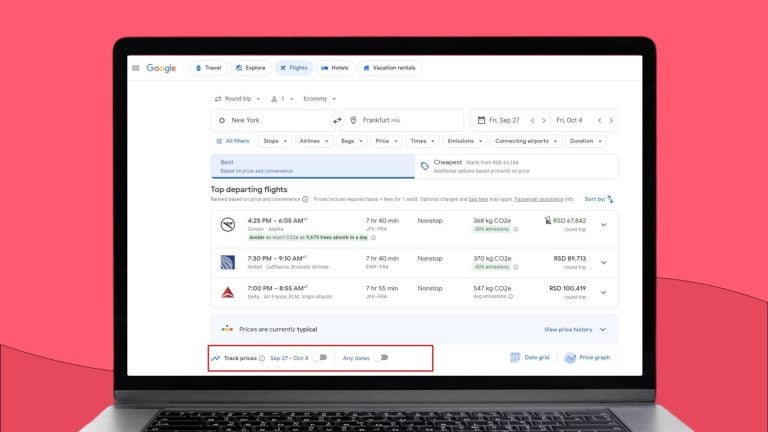 Track prices option on Google Flights

