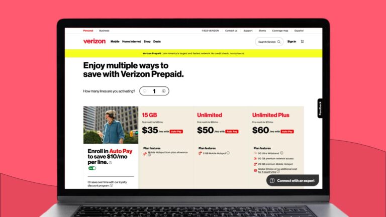 Verizon prepaid SIM card page