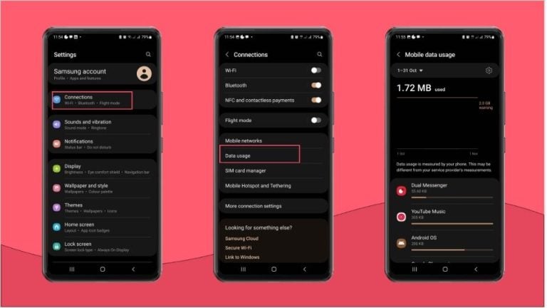 Screenshot of steps to check data usage in Android
