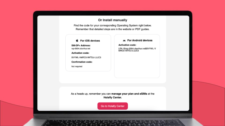 Holafy sends your SM-DP+ Address and Activation code in your email along with the QR code