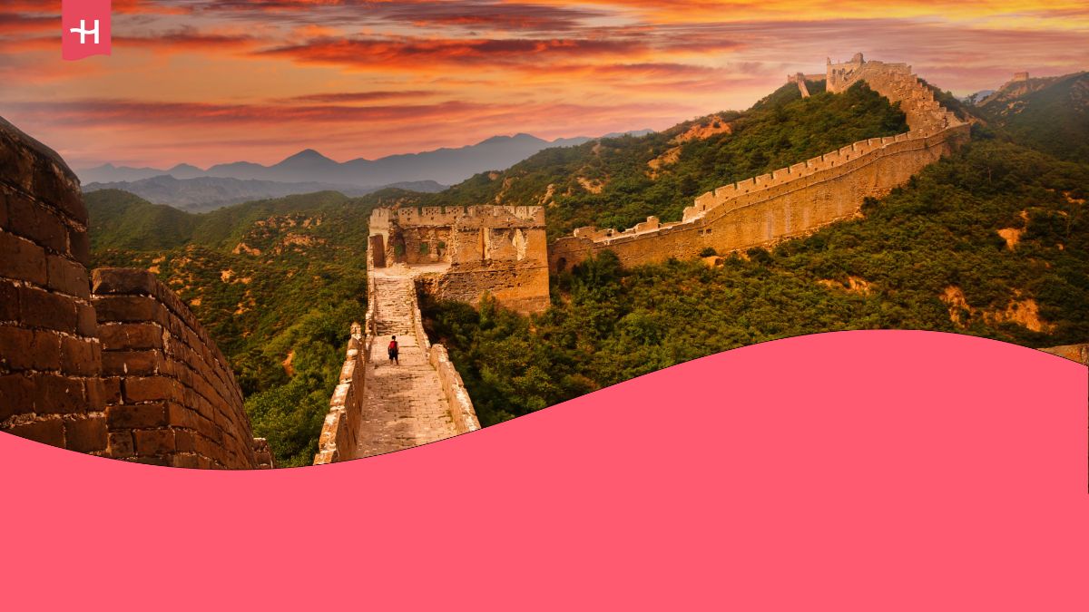 sunset view of the great wall of china