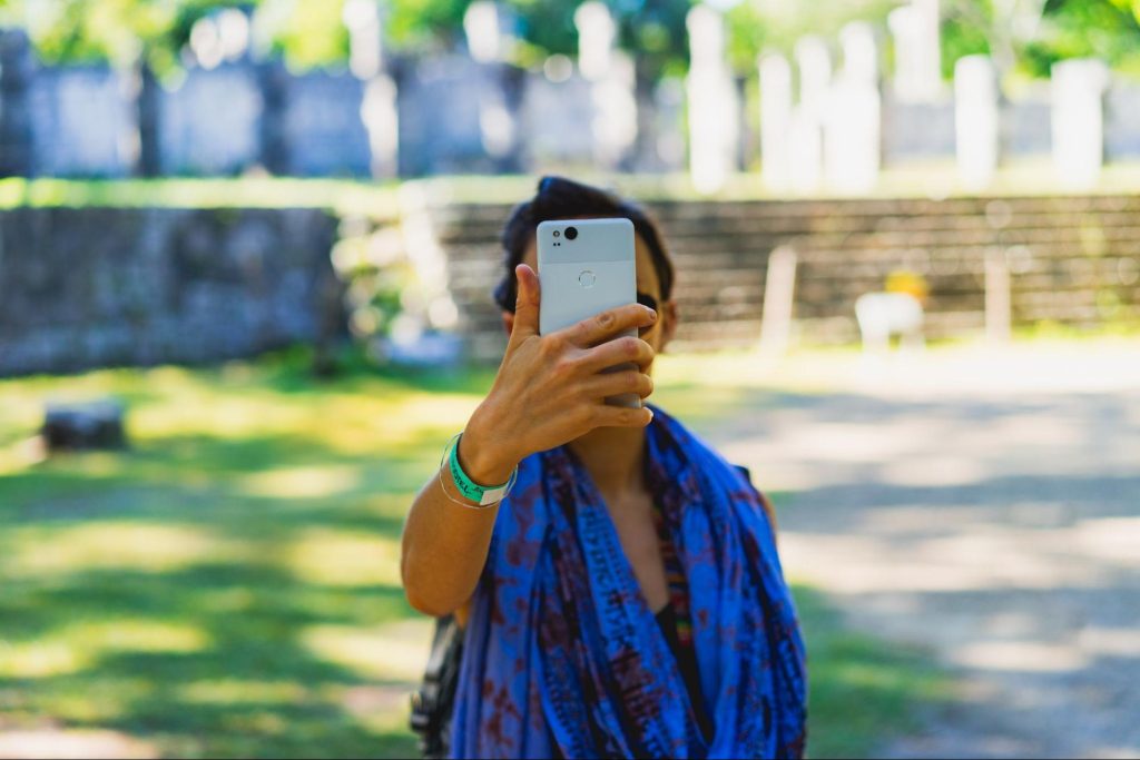 Tourist with phone in Mexico
