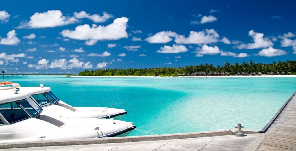 Tour boats in a Maldivian harbor