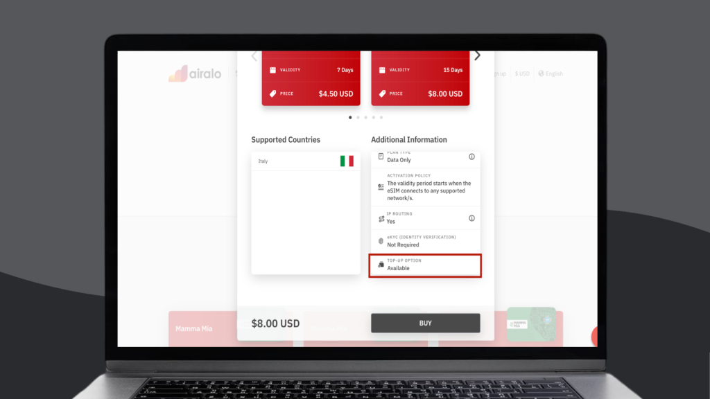 Airalo top-up options
