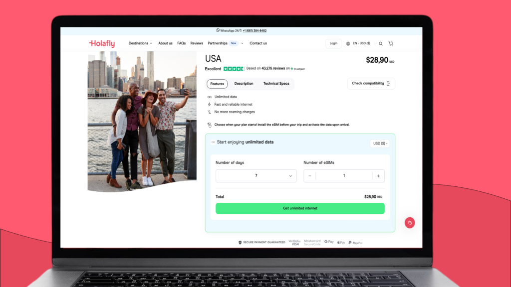 Screenshot of Holafly eSIM USA