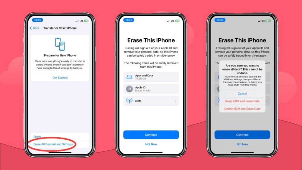 Keep eSIM and erase data on iPhone