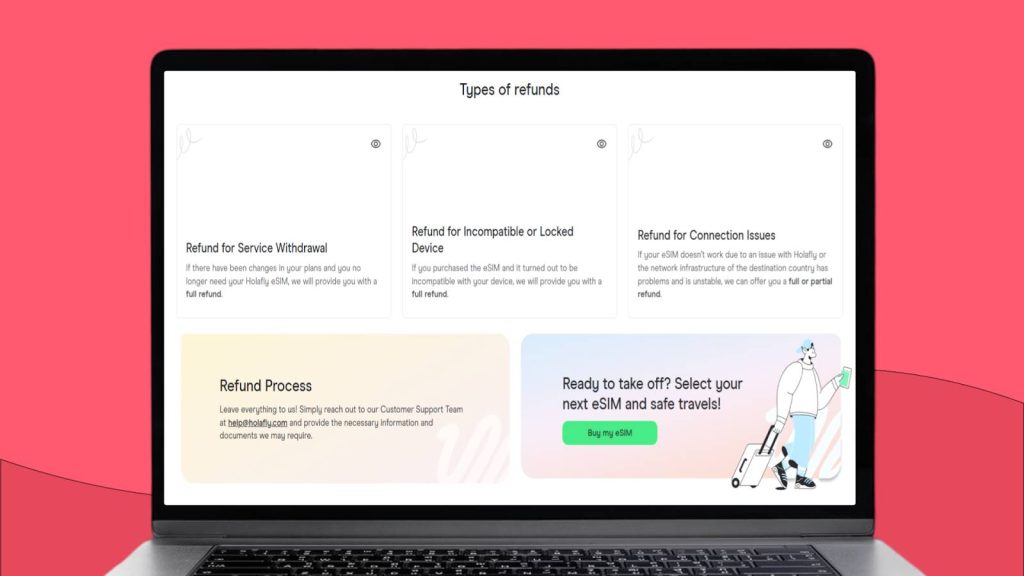 Holafly refund policies with eSIM-related issues