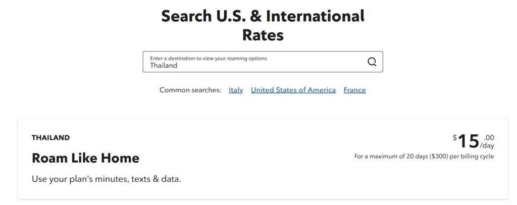 rogers international roaming pricing for thailand