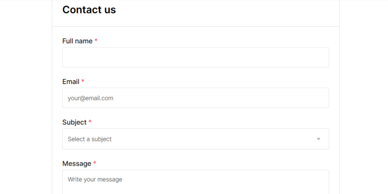 A contact us form on Simify