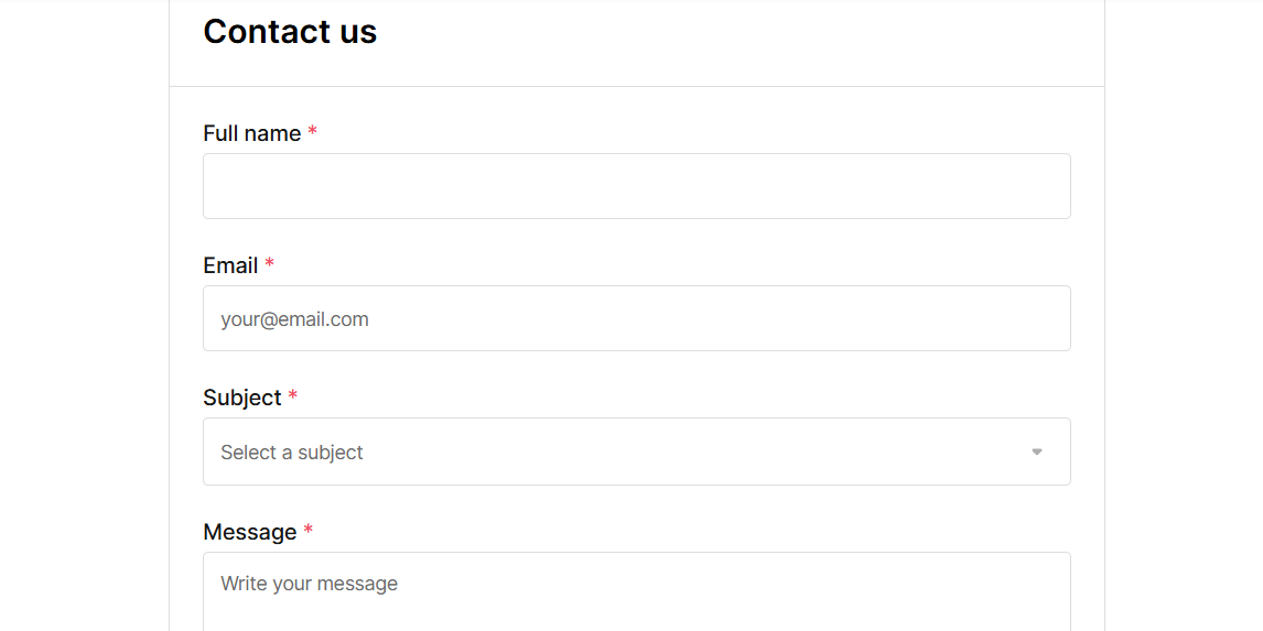 A contact us form on Simify