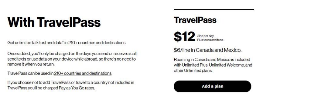 verizon travelpass pricing for thailand