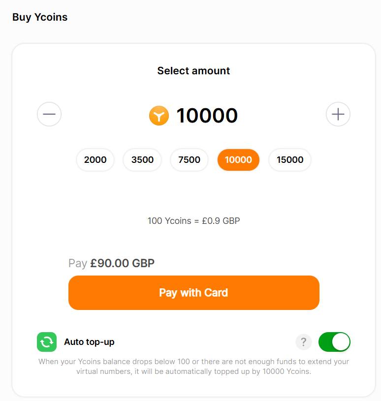 Ycoins purchasing process on the Yesim website