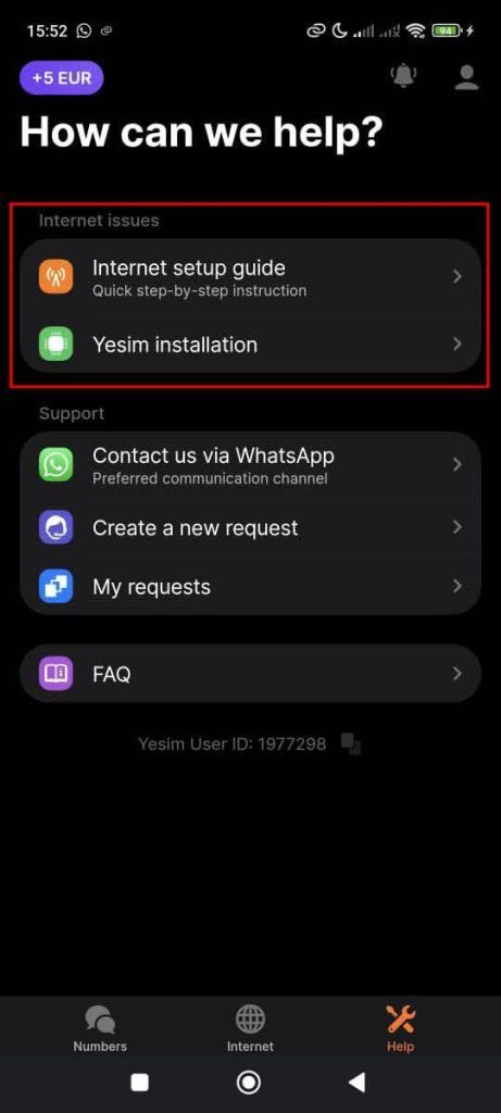 Yesim installation and setup guides on the app