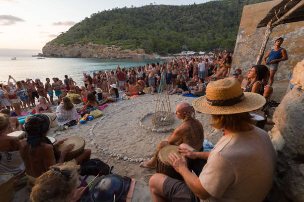 The Drum Circle in Cala Bennirás, Ibiza; 
