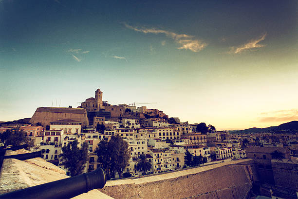 A panoramic view of the historic building that make Dalt Vila, the walled city (or Old Town) of Ibiza.