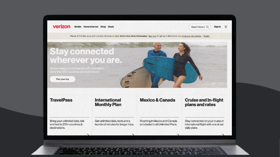 A screenshot of Verizon's homepage