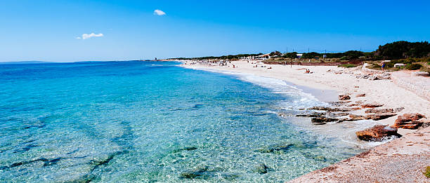 The blue waters of the Es Cavallet Beach, Ibiza