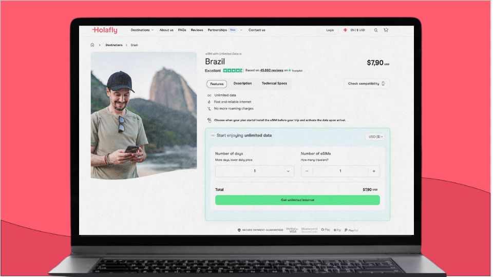 A screenshot of Holafly's eSIM Brazil checkout page