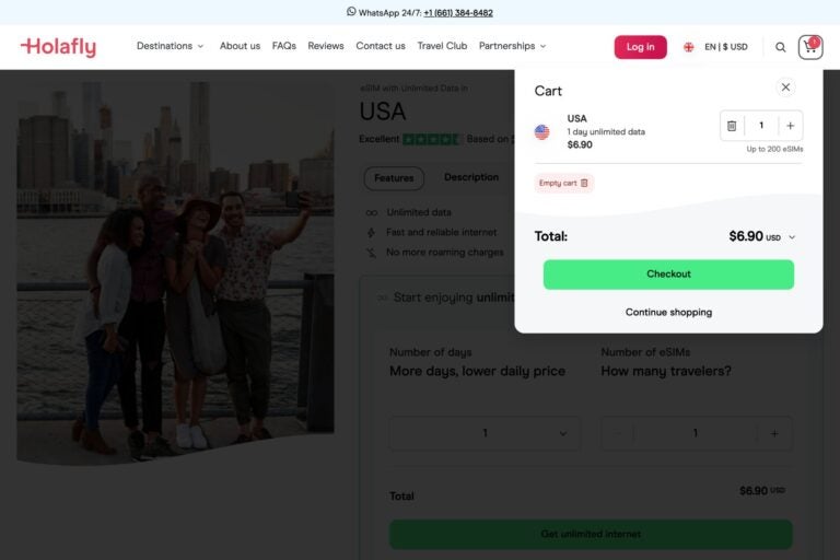Holafly checkout dropdown menu