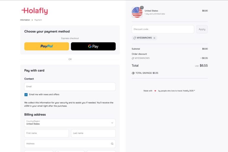 Holafly checkout page