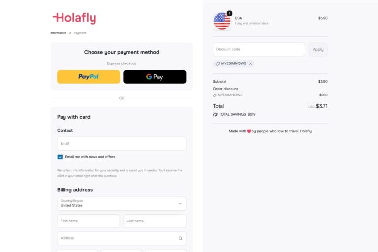 Holafly checkout page