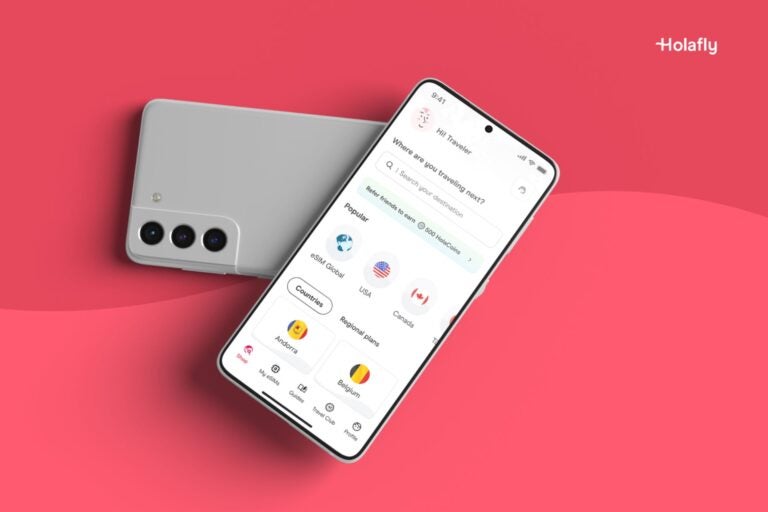 Huawei phone with a Holafly app on the screen